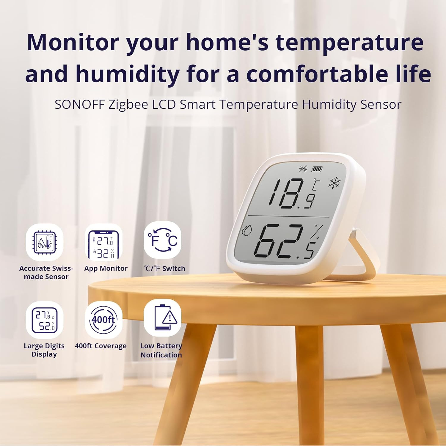 SONOFF Zigbee Indoor Temperature Humidity Sensor, SNZB-02D LCD Wireless Smart Th