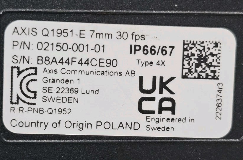 AXIS Q1951-E 7mm 30 fps Thermal Camera