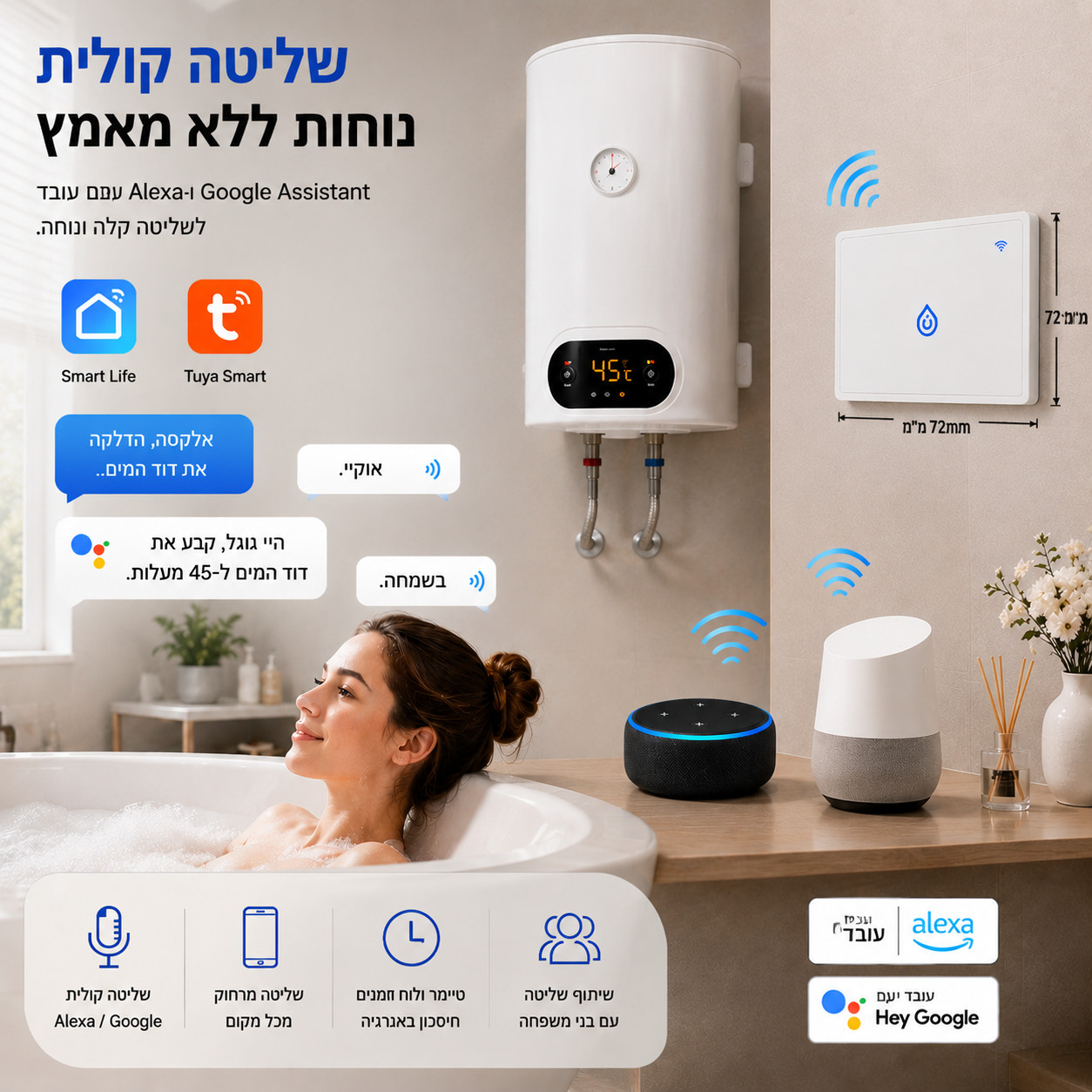 Tuya Smart Boiler Switch Water Heater Homekit Wifi 40A APP Alexa Home Voice Cont