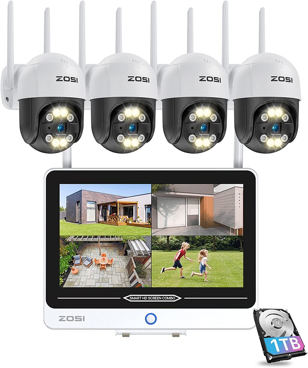ZOSI 2K 8CH PTZ Wireless Security Camera System 3MP Pan/Tilt Cameras With 1TB