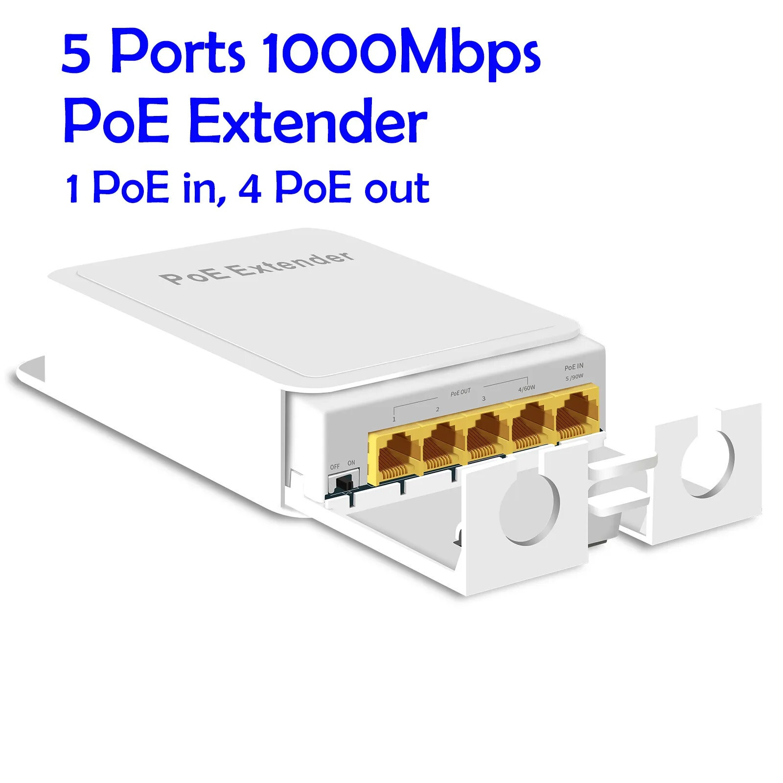 5-Port Outdoor PoE Gigabit Extender 1 in 4 Out PoE Repeater with 1000Mb US Ship
