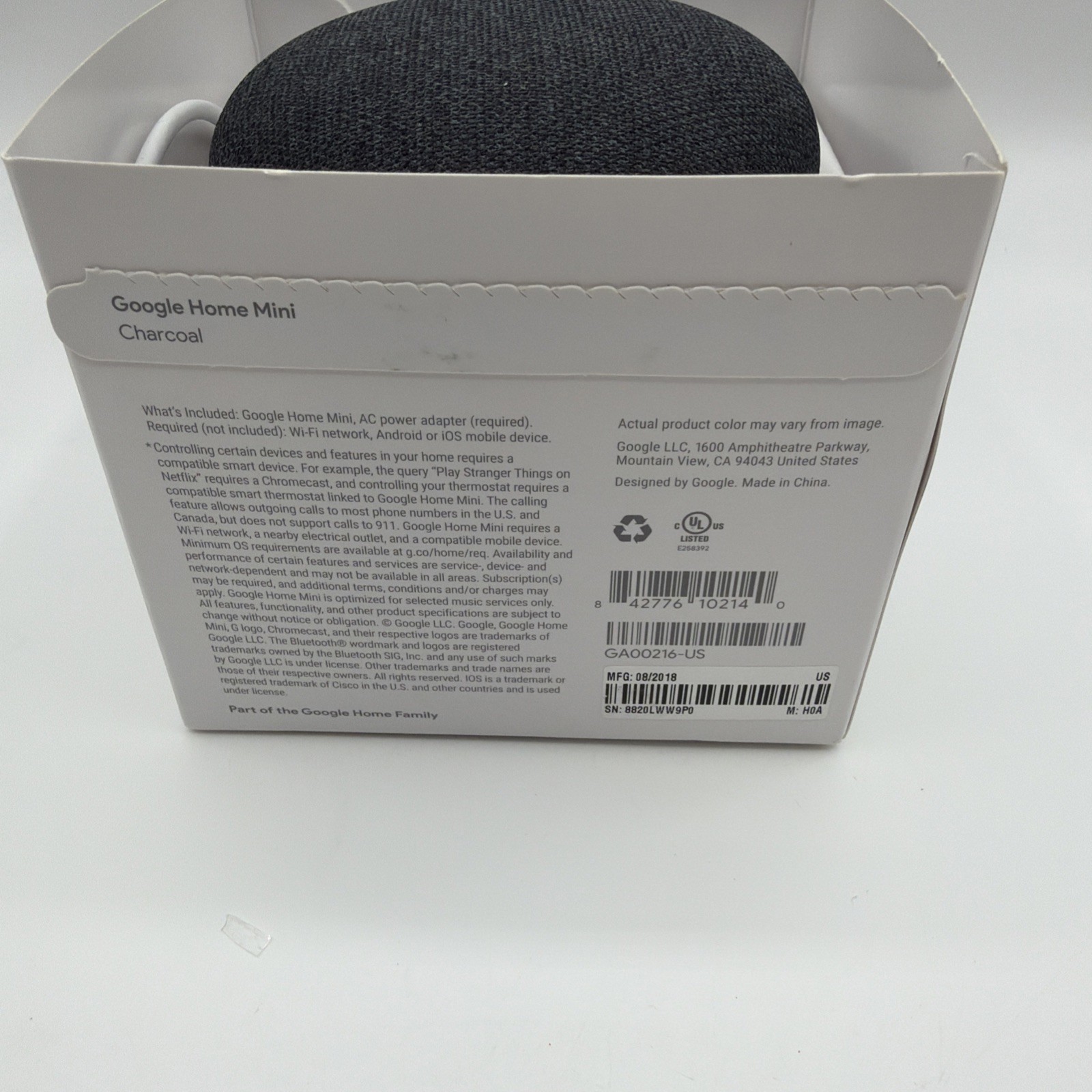 Google Home Model HOA Mini Smart Assistant Bluetooth Speaker Grey Orange Tested
