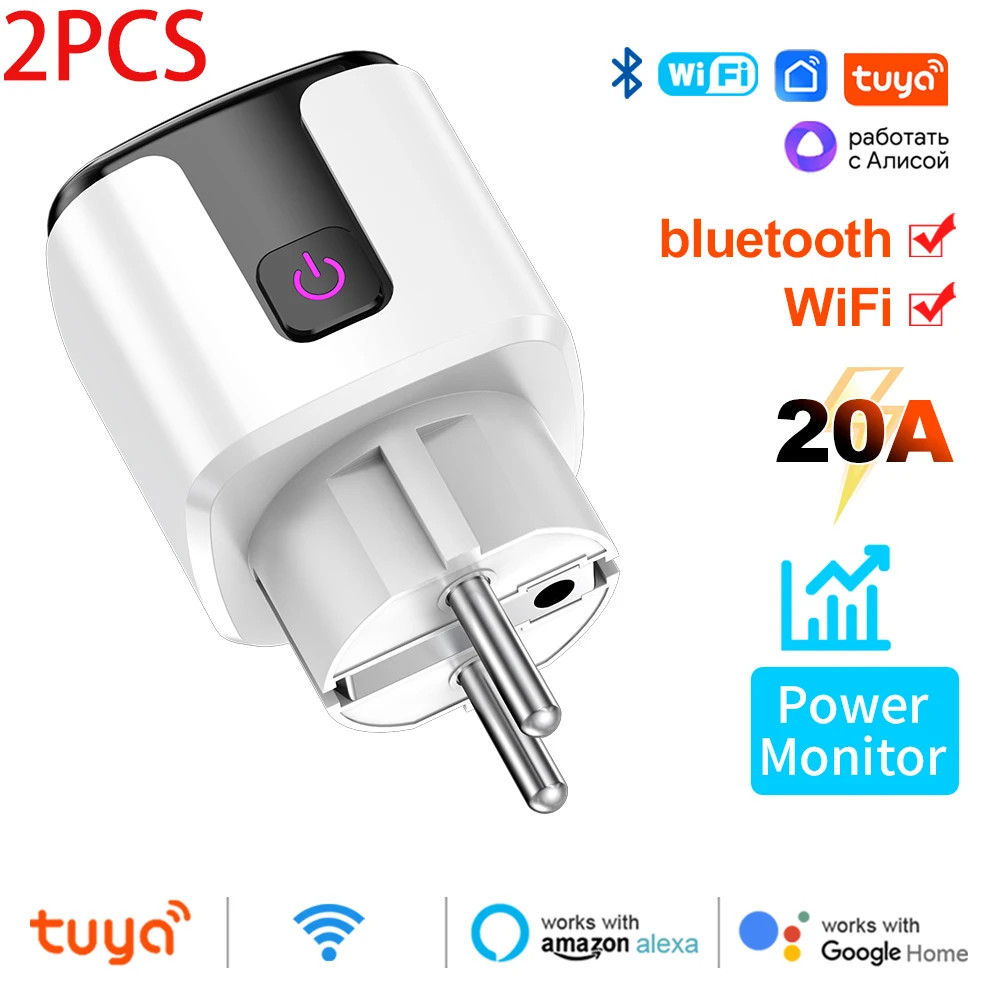 Tuya WiFi Smart Plug EU 20A Power Monitoring Timer Alexa Google Home Compatible