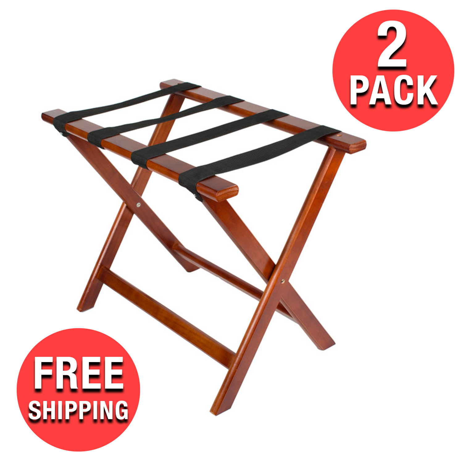 (2-Pack) Commercial Heavy Duty Walnut Wood Folding Luggage Rack 24.5″ x 15″ x20″