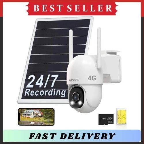 4G LTE Solar Security Camera Outdoor Wireless No WiFi w/ SD Card & SIM
