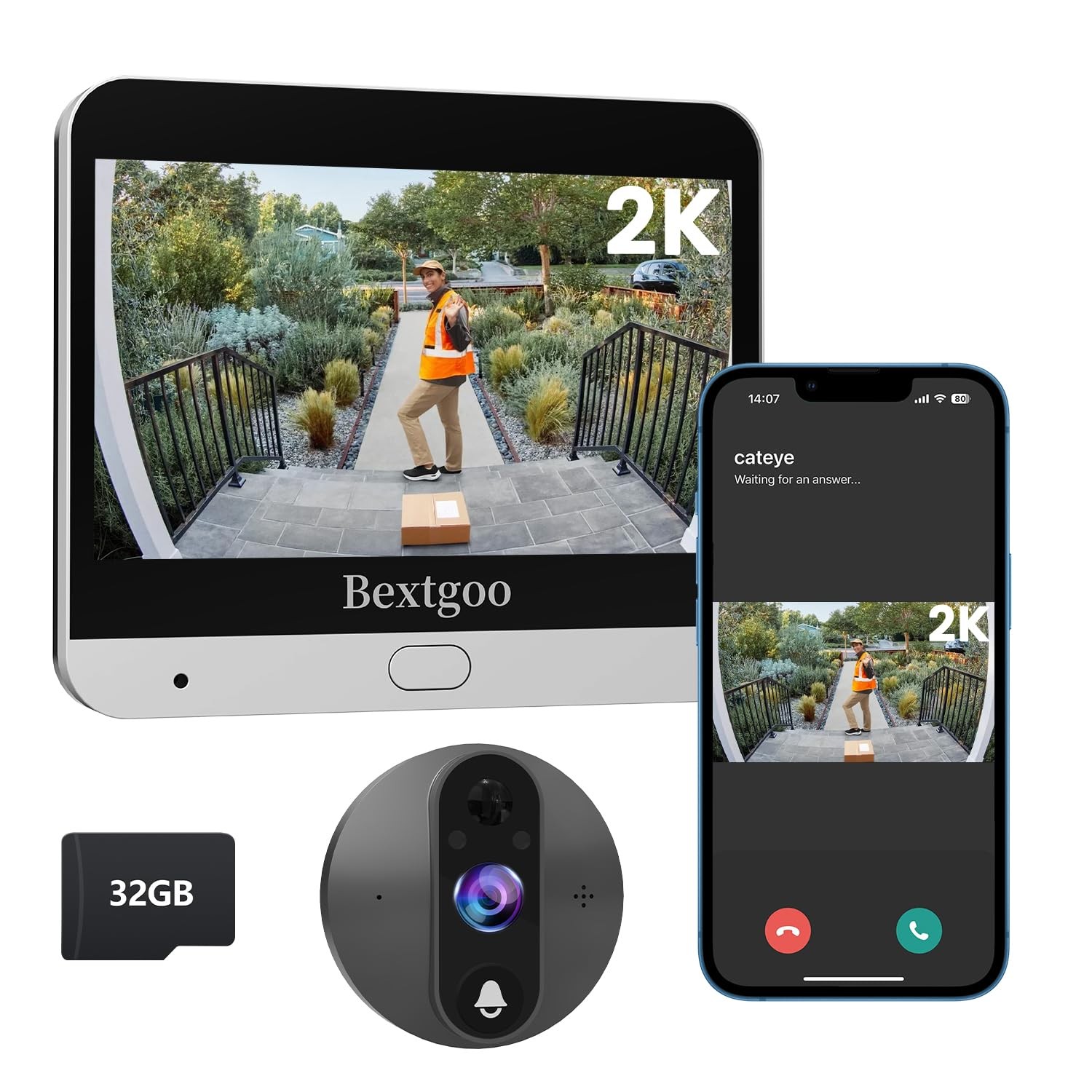 2K Video Peephole Doorbell Camera with 32GB Memory Card, Door Viewer with 4.3…