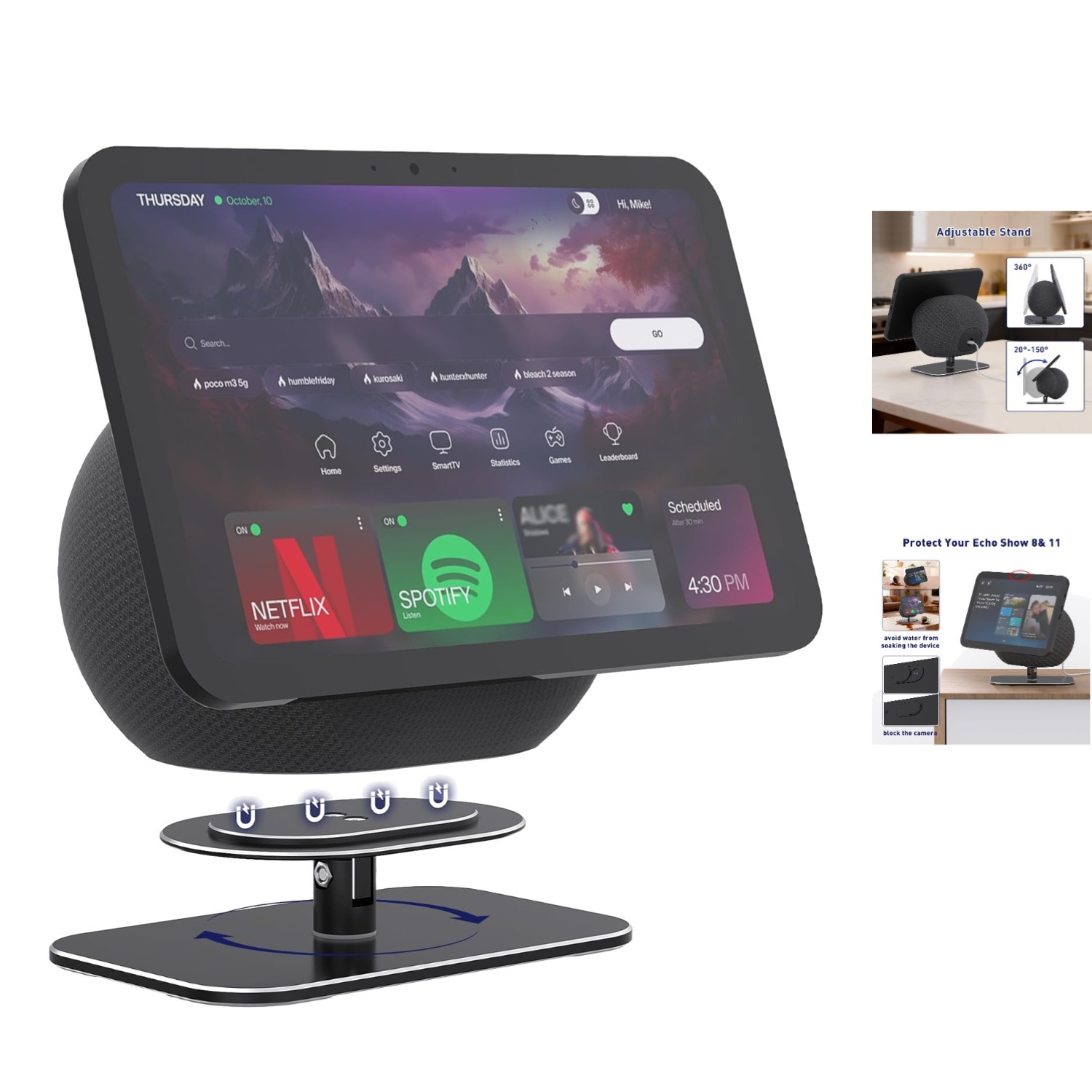 Adjustable Aluminum Stand for Echo Show 8 & 11 – No Installation Needed, Black