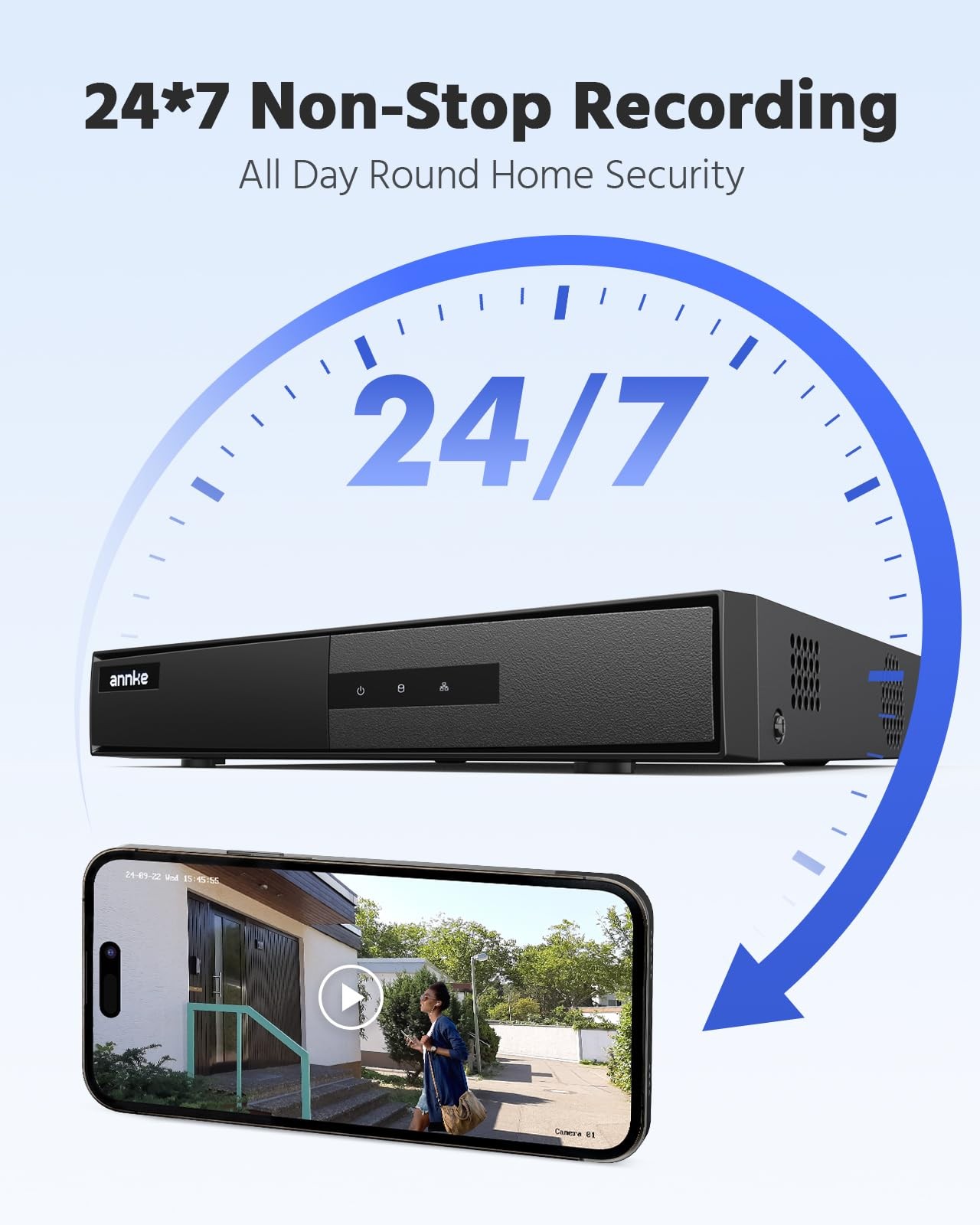 ANNKE 8 Channel 3K Lite DVR for Security Camera, 1TB Hard Drive Disk, Black