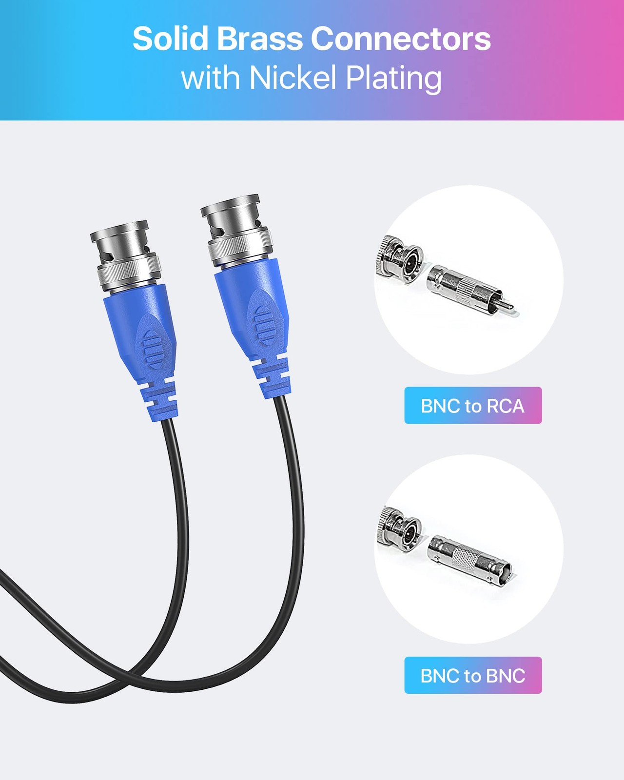 4 Pack 100ft 30 Meters 2-in-1 Video Power Cable BNC Extension Surveillance