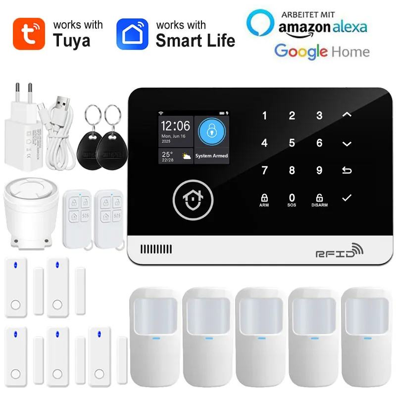 Tuya Smart WiFi GSM Home Security Alarm System Touch Keyboard RFID APP Control