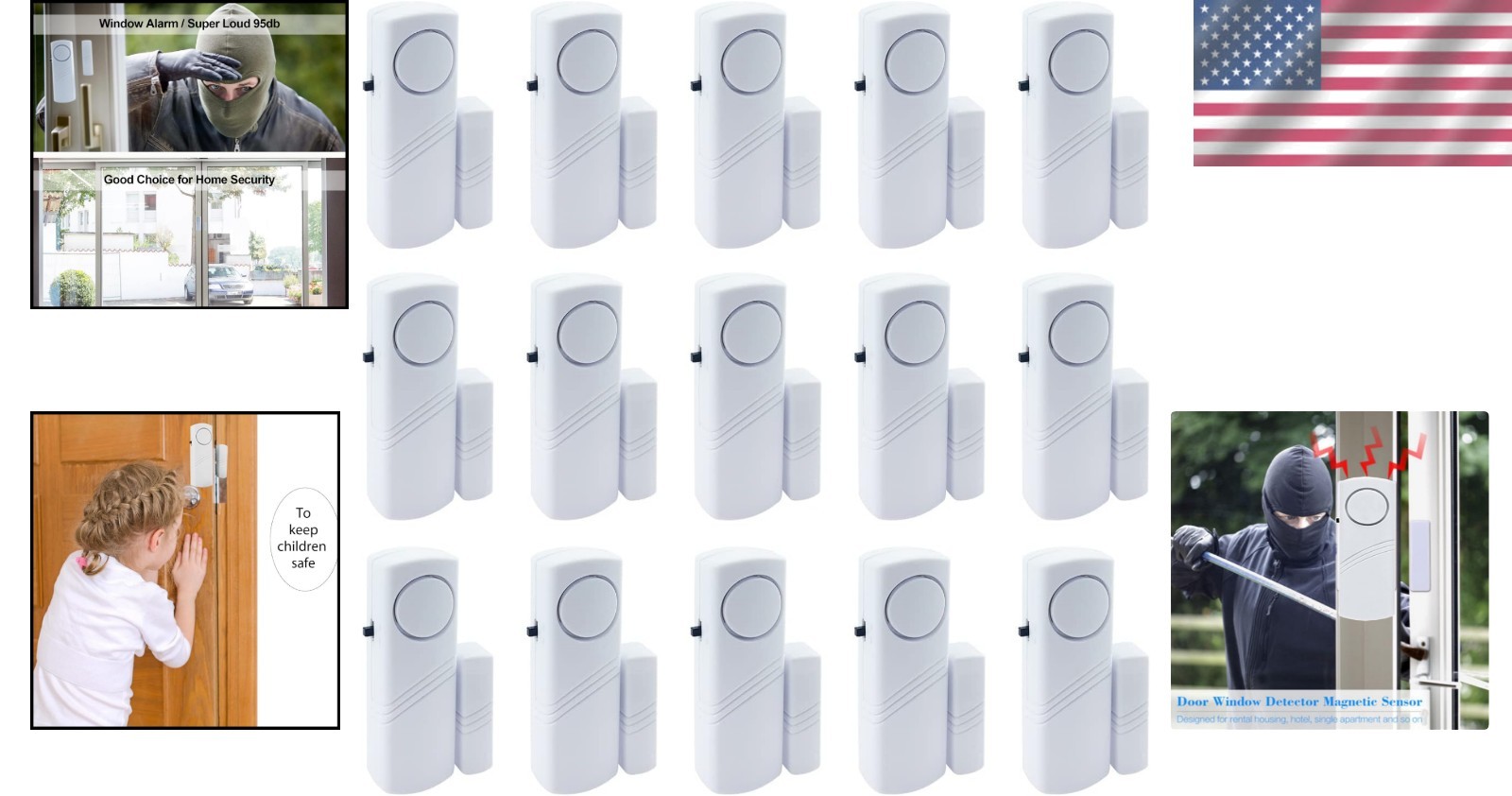 Wireless 90dB Door & Window Security Alarms – 15 Pack for Peace of Mind