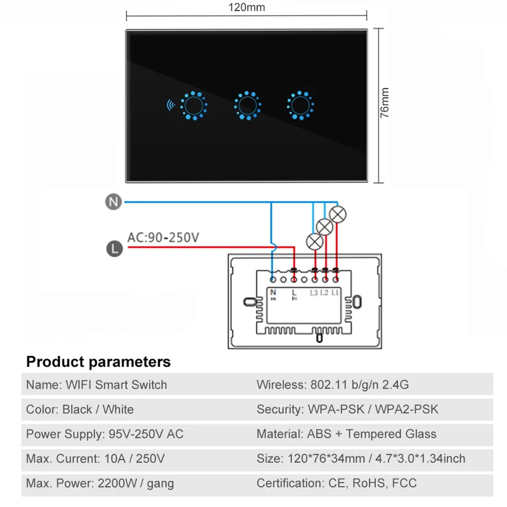 WIFI Smart Light Wall Switch Tuya/Ewelink Touch APP Control By Alexa Googl Home