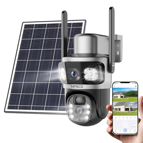 Dual Lens PTZ Solar Camera Wireless Outdoor, 5G/2.4G WiFi Home QS16-Gray