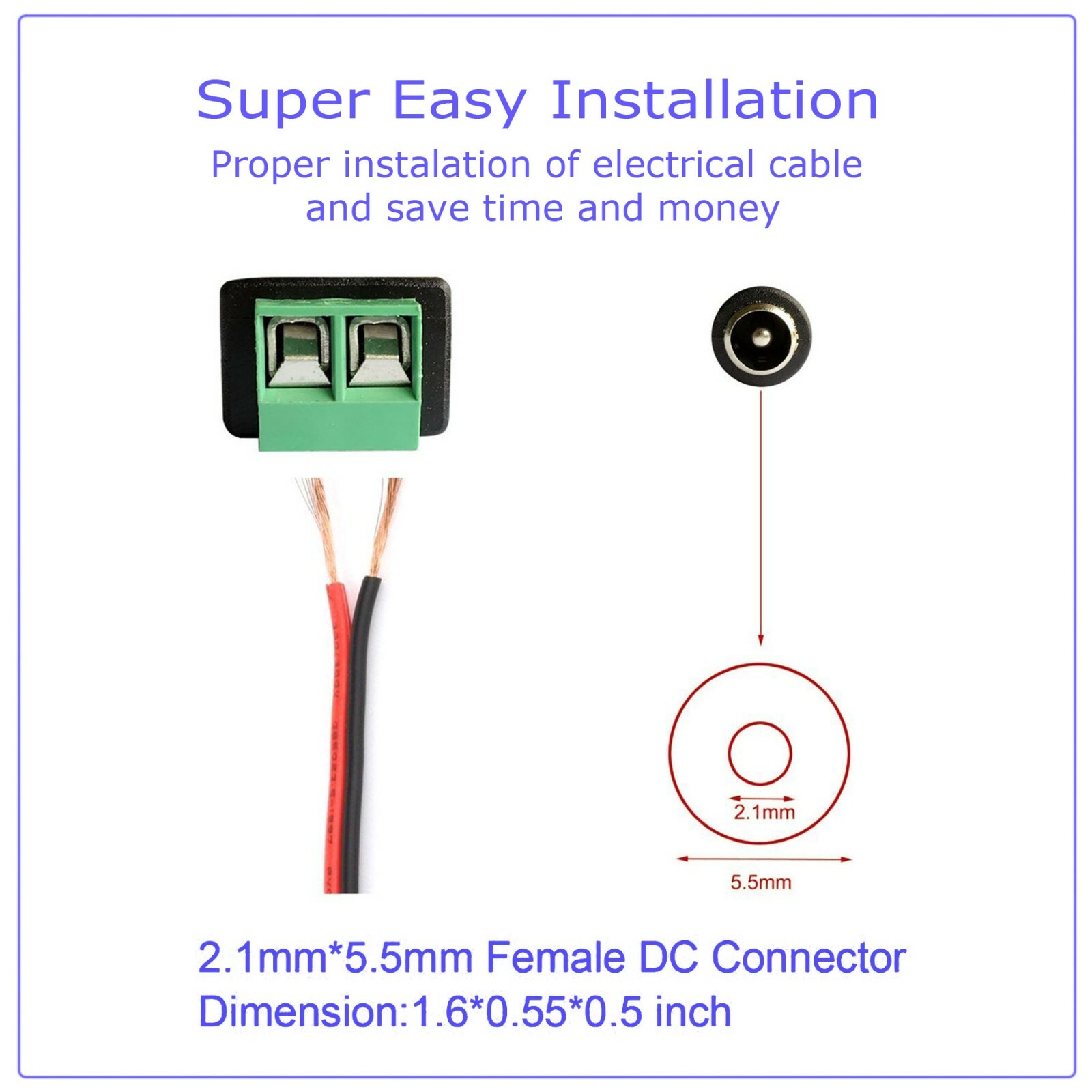20pcs Male+Female DC Power Jack Connector Adapter Plug 2.1 x 5.5mm for CCTV