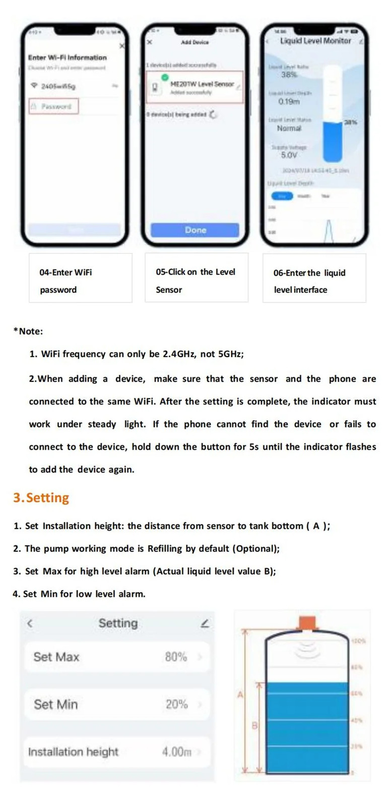 Smart WiFi Ultrasonic Liquid Level Sensor Tuya Wireless Water Tank Monitoring