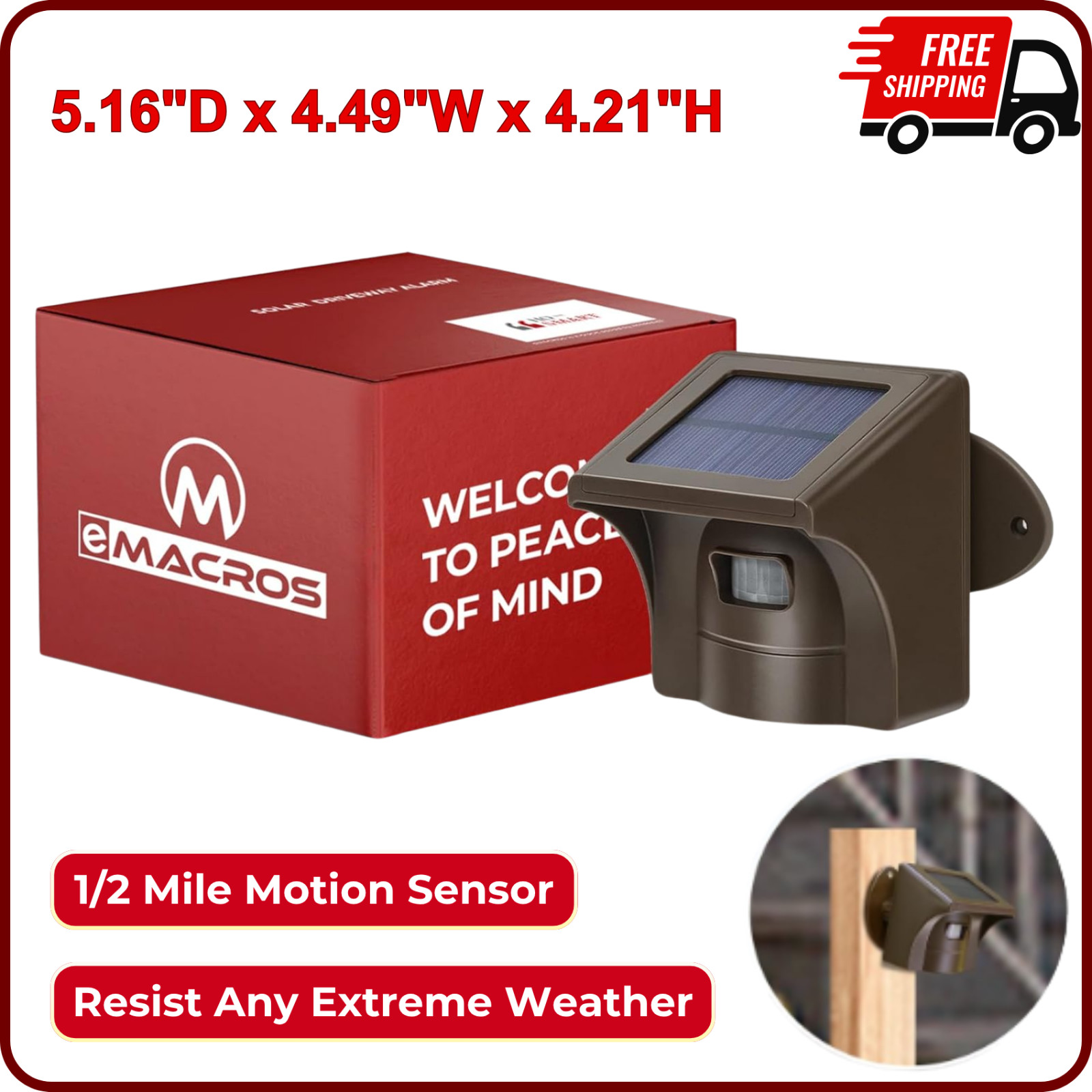 Single Solar Wireless Driveway Motion Sensor 1/2 Mile Long Range Outdoor Alerts