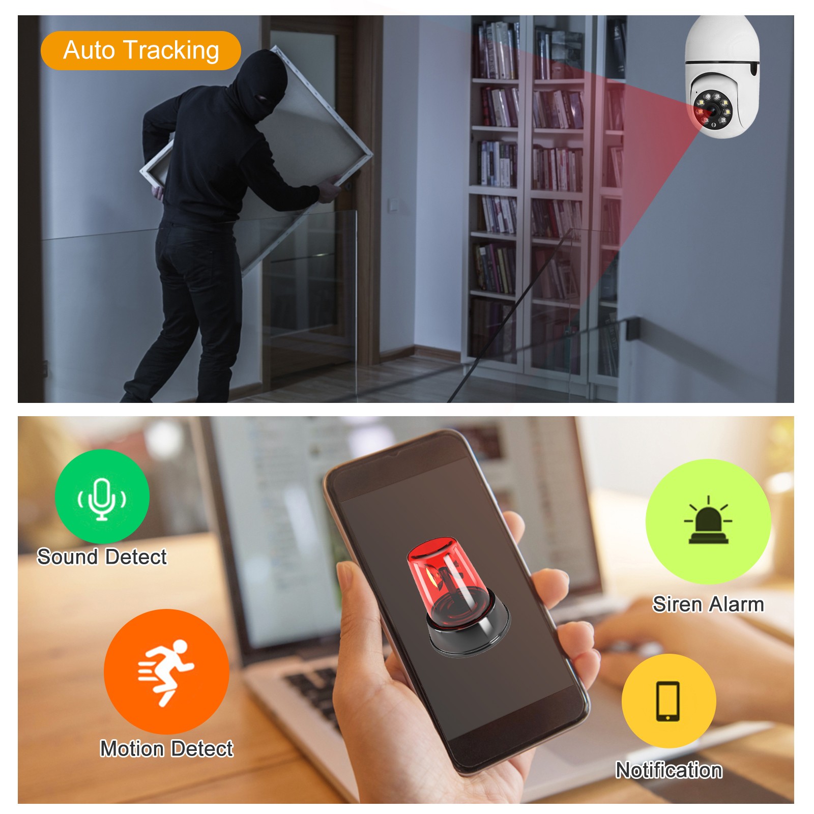 1080p HD 360° Panoramic Light Bulb Camera Wireless IP Home Security Lamp Cam HD