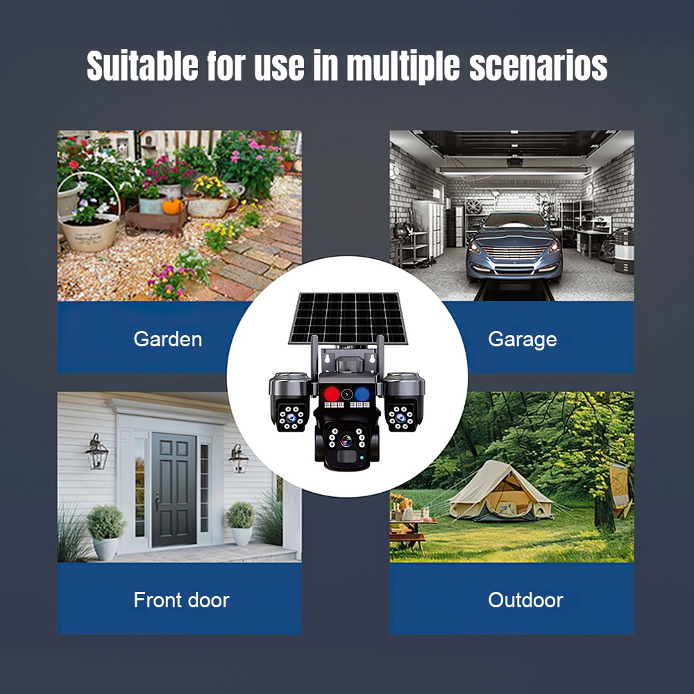 9MP WiFi Solar Security Camera 360° 4K Wireless 3Lens-PTZ Surveillance Camera