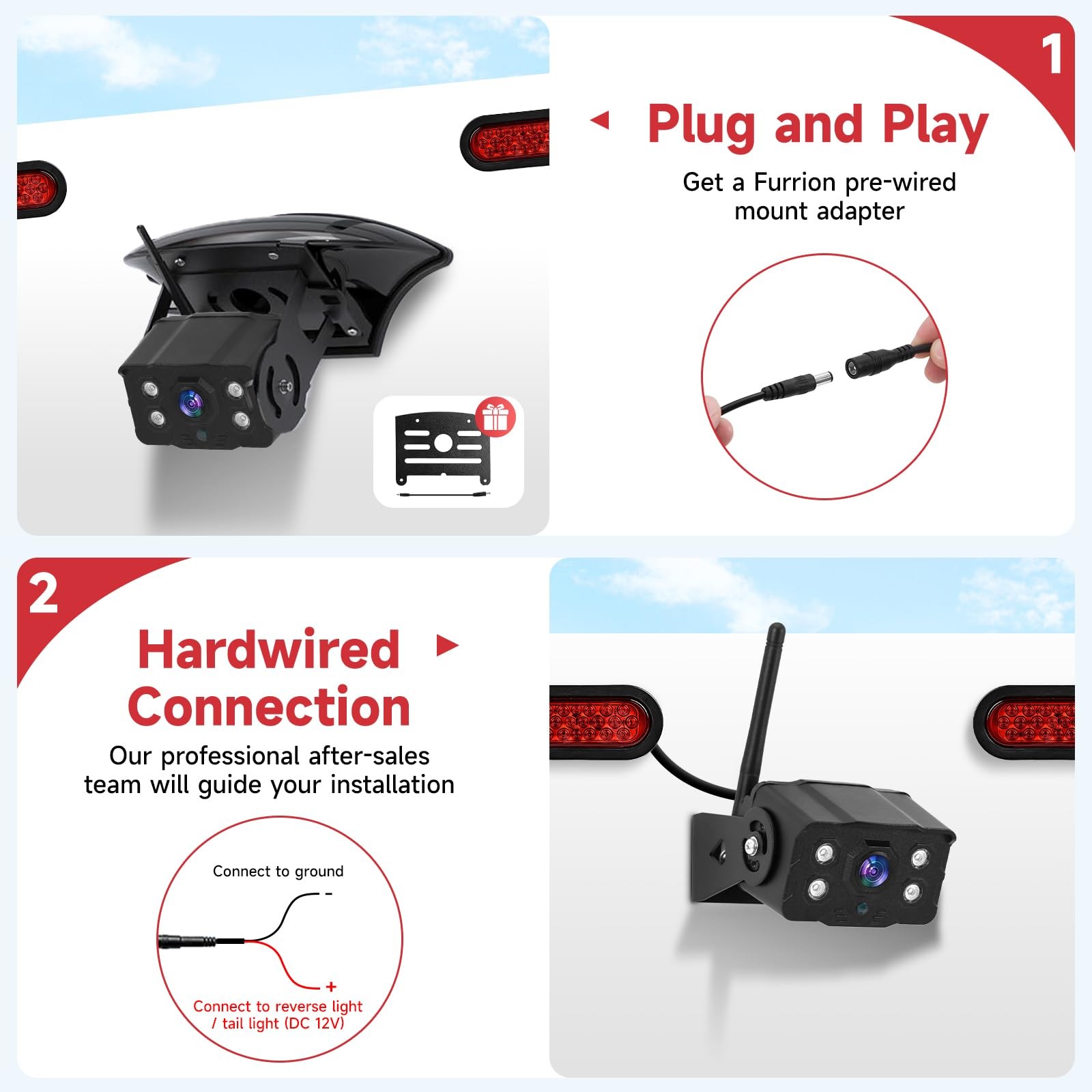 Wireless RV Backup Camera System, 9″ 1080P DVR Monitor with 45*11*28CM, black