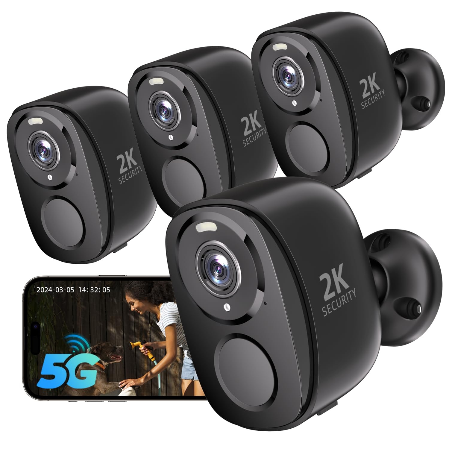 4Pack 5G/2.4G Security Cameras Wireless Outdoor,2K Battery Powered AI Motion …