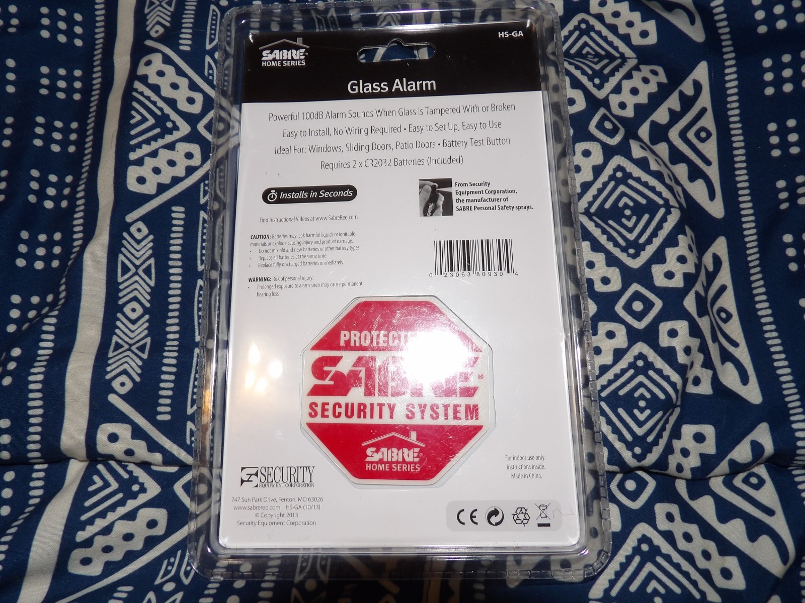 Sabre Home Series Glass Alarm 100dB Unopened NIP See Description