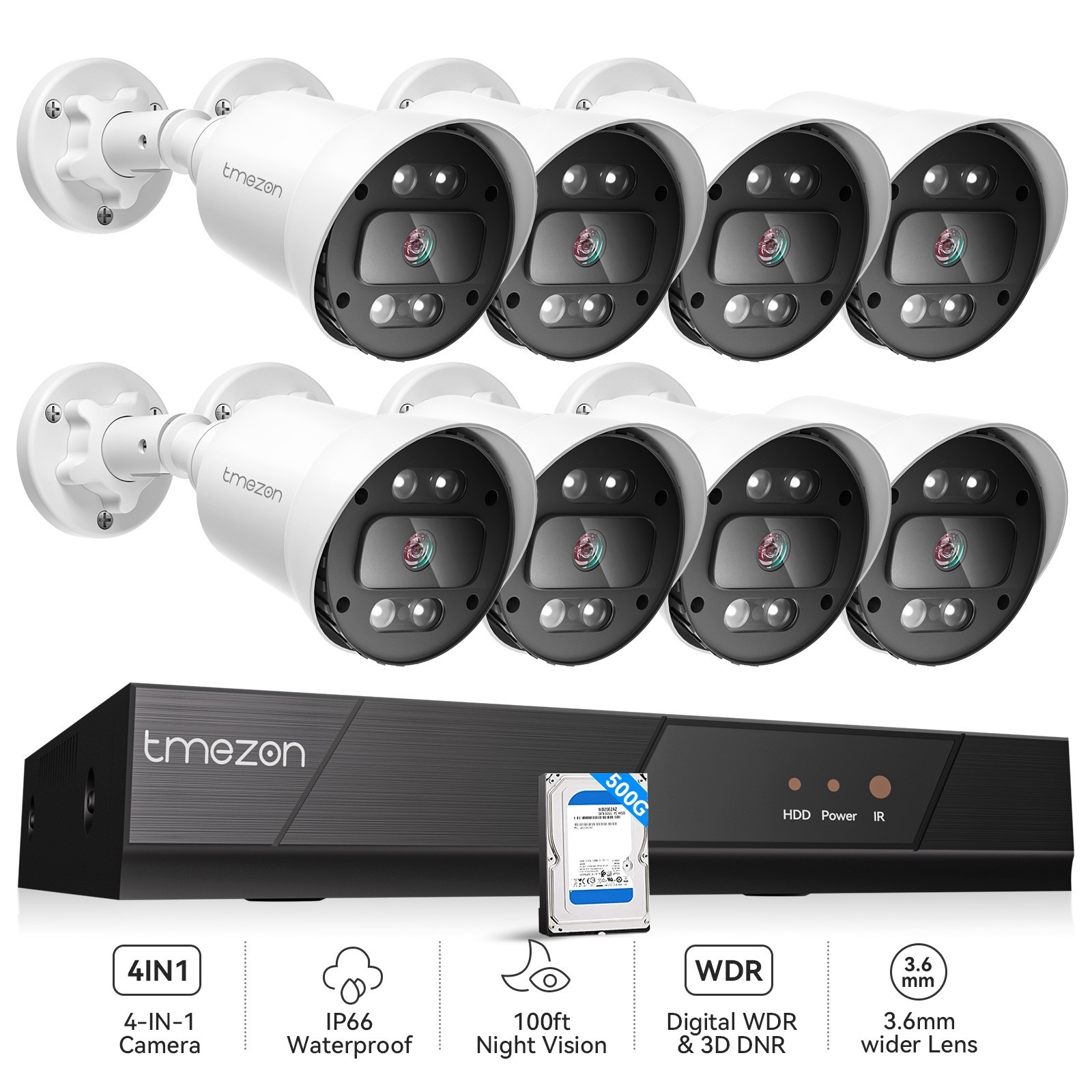 TMEZON 8CH 5MP DVR Security Camera System Kit Home Outdoor Color Night Vision