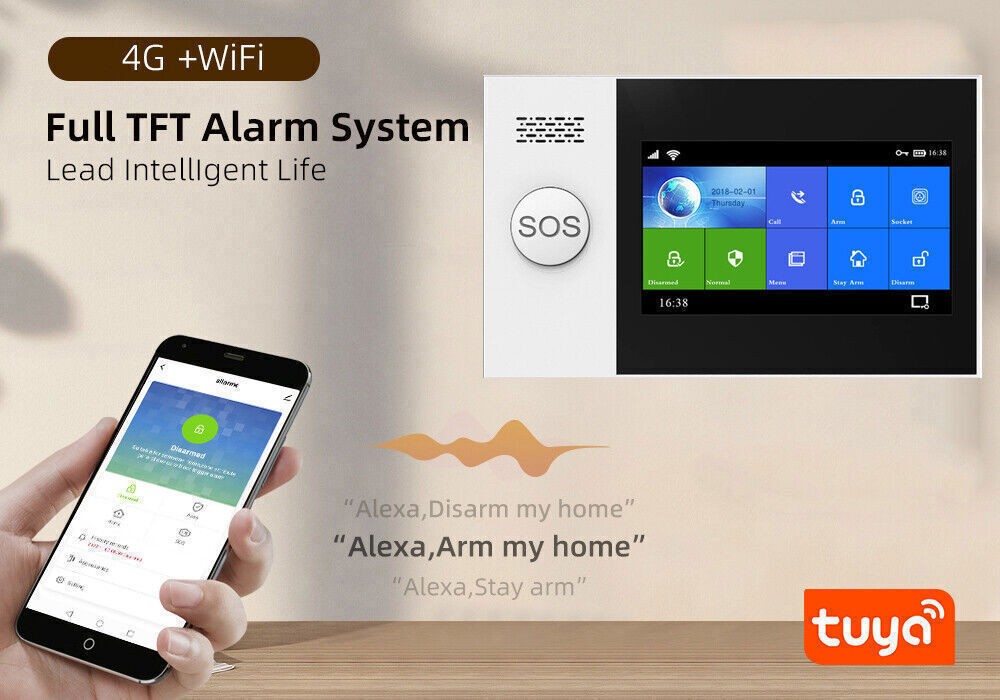 TUYA WiFi+4G Kits Home Burglar Security Alarm System w/Touch Keypad PIR DOOR