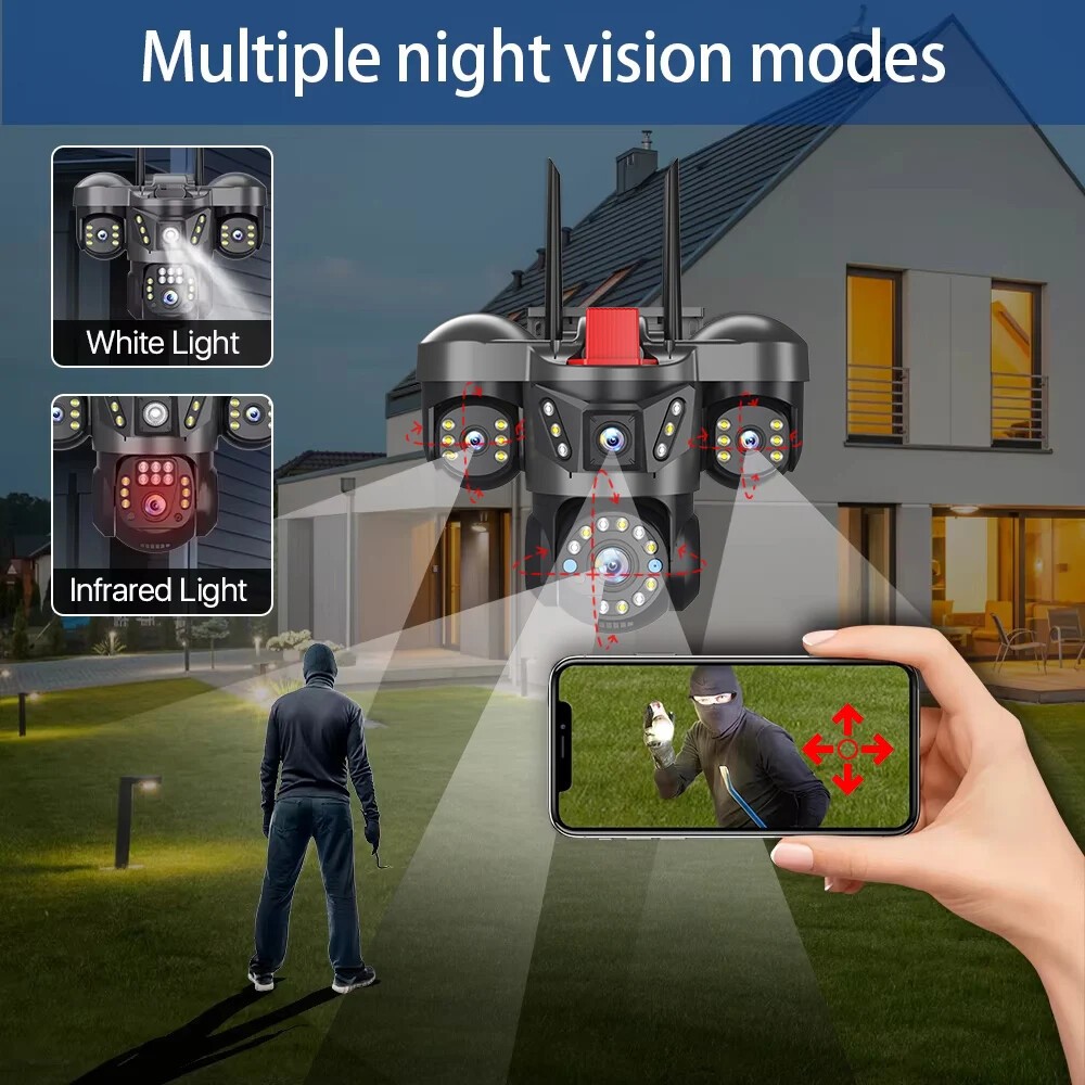 5MP WiFi Camera UHD IPC Outdoor 4 Lens Four Screens PTZ Camera Security Cam CCTV
