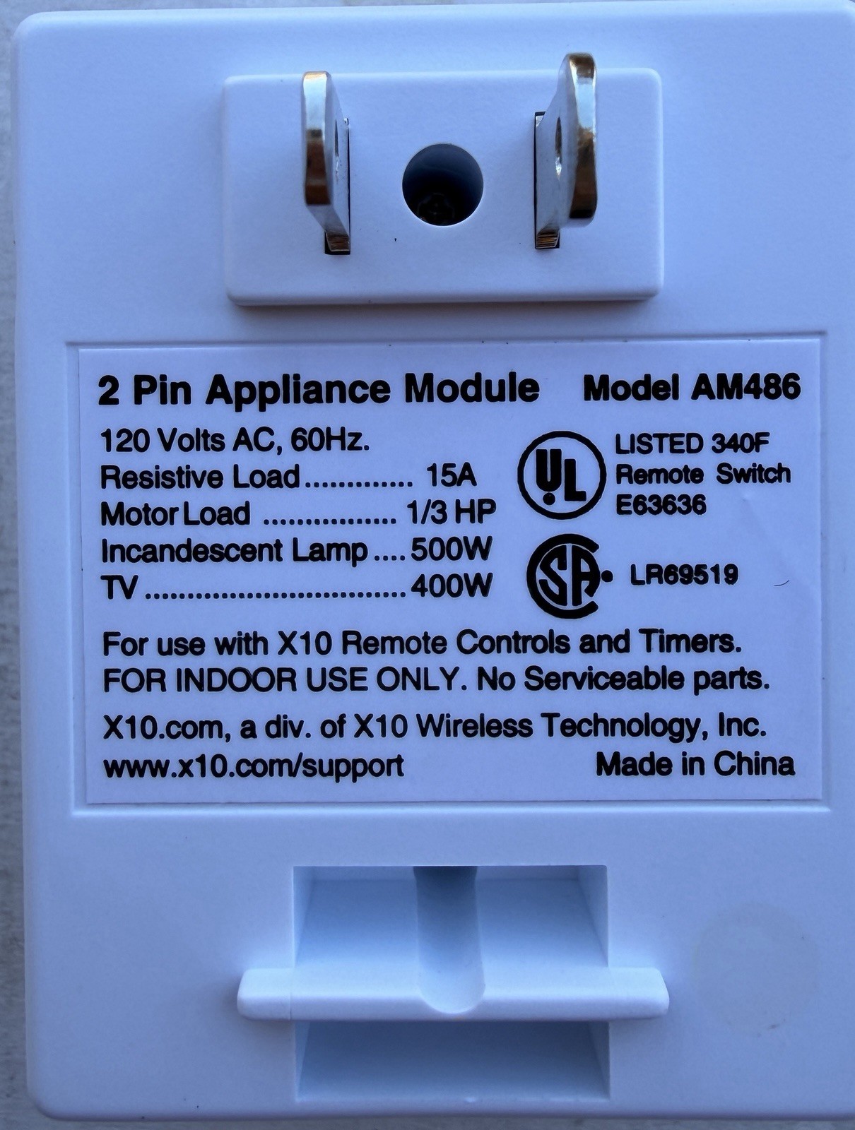 X10 Powerhouse AM486 2-Pin Appliance Module Powerline Remote Control