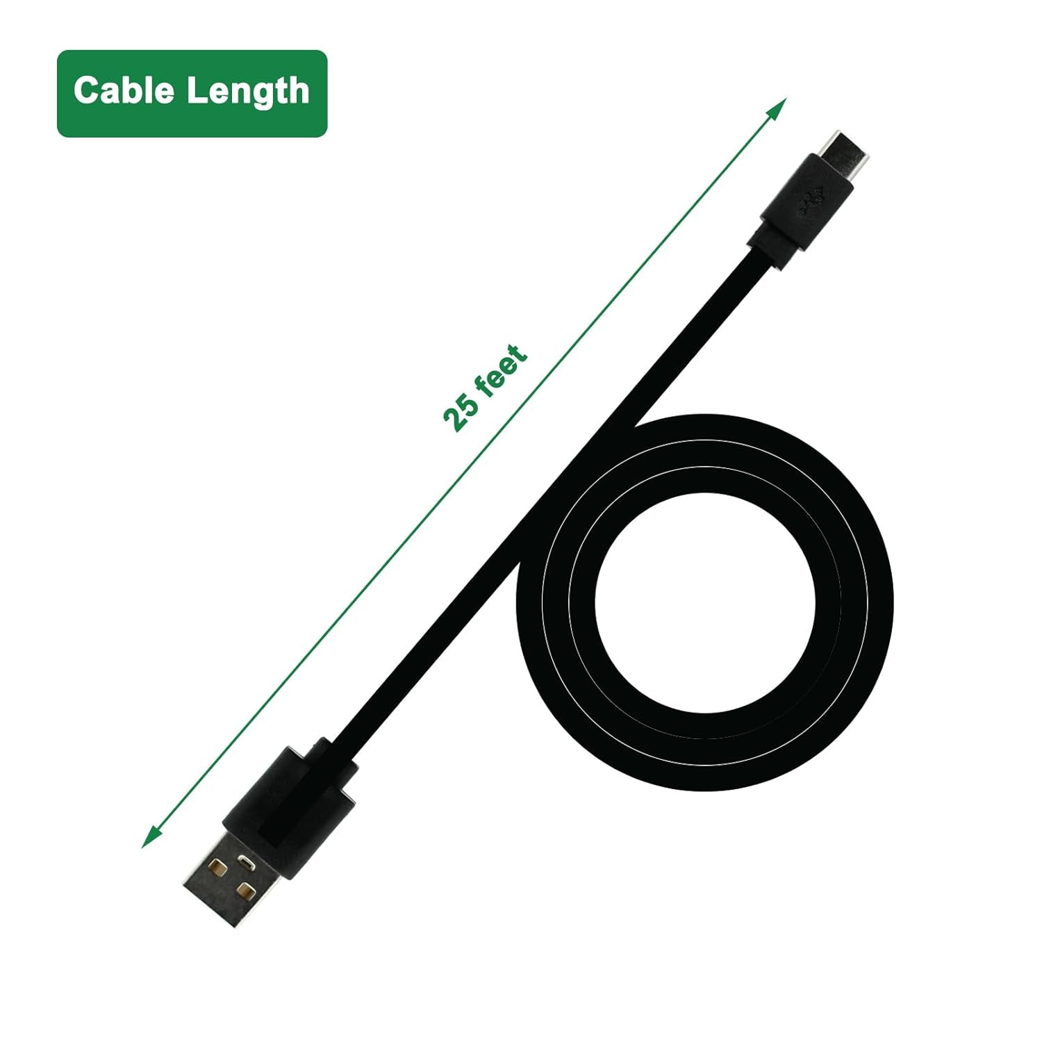 2 Pack USB Type-C Cable 25 ft for CCTV Security Camera Outdoor Flat Wa…