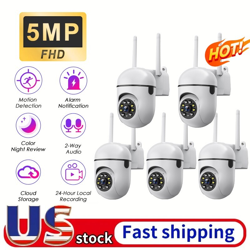 5PCS 5MP PTZ Wireless WIFI CCTV Security Camera Color Night Vision 2-Way Audio