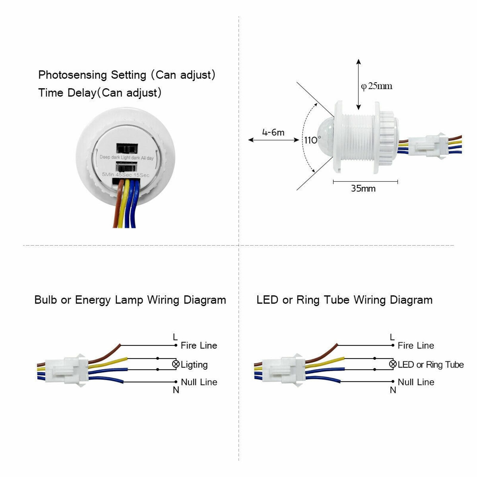 AC 110V 220V PIR Infrared Body Motion Sensor Detector Control Switch Light Lamp