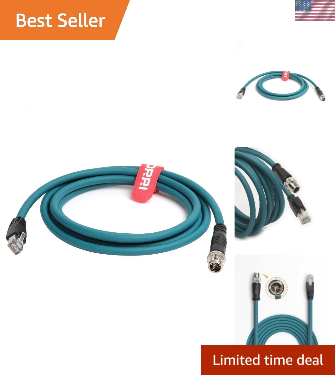 M12 X-Coded 8 Pin to RJ45 Cat 7e Ethernet Cable – 2M Shielded for Cognex Cameras