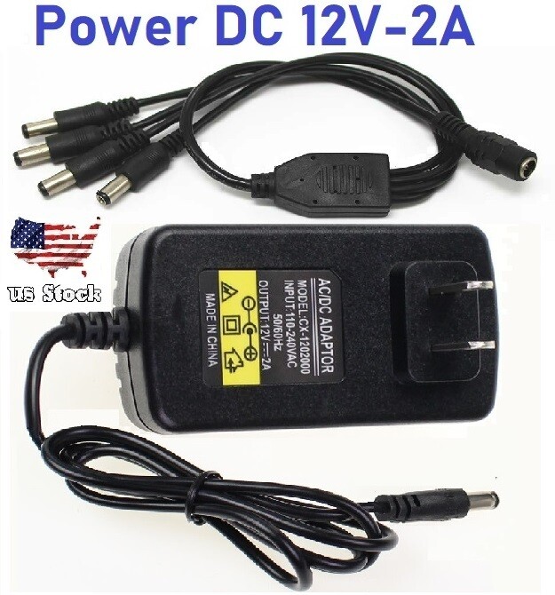 12V 2A AC / DC Power Supply Adapter for 100V-240V 50/60Hz Adapter+1to4 Splitter