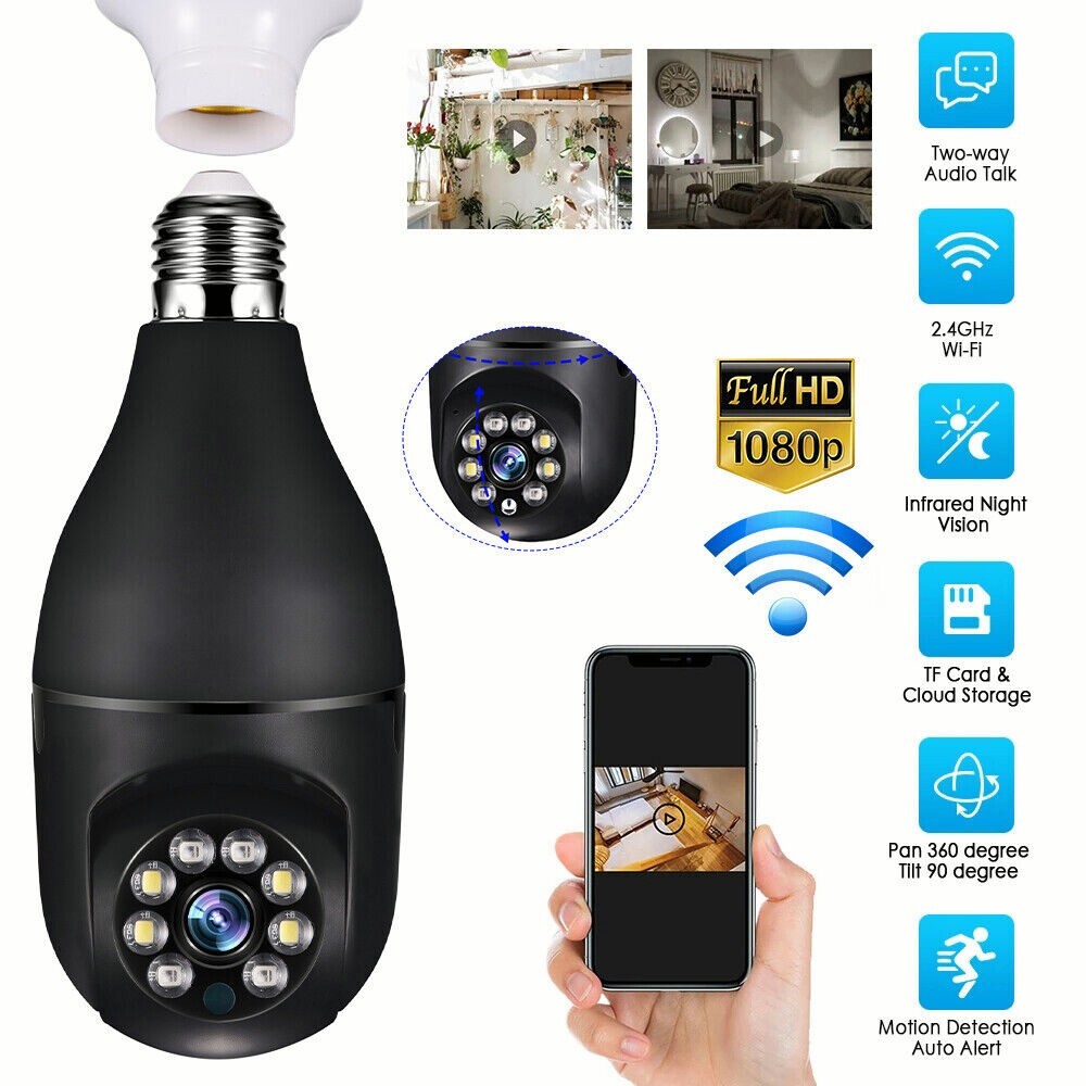 Black Bulb Wireless Camera – Wireless, Indoor/Outdoor Home Security Monitoring