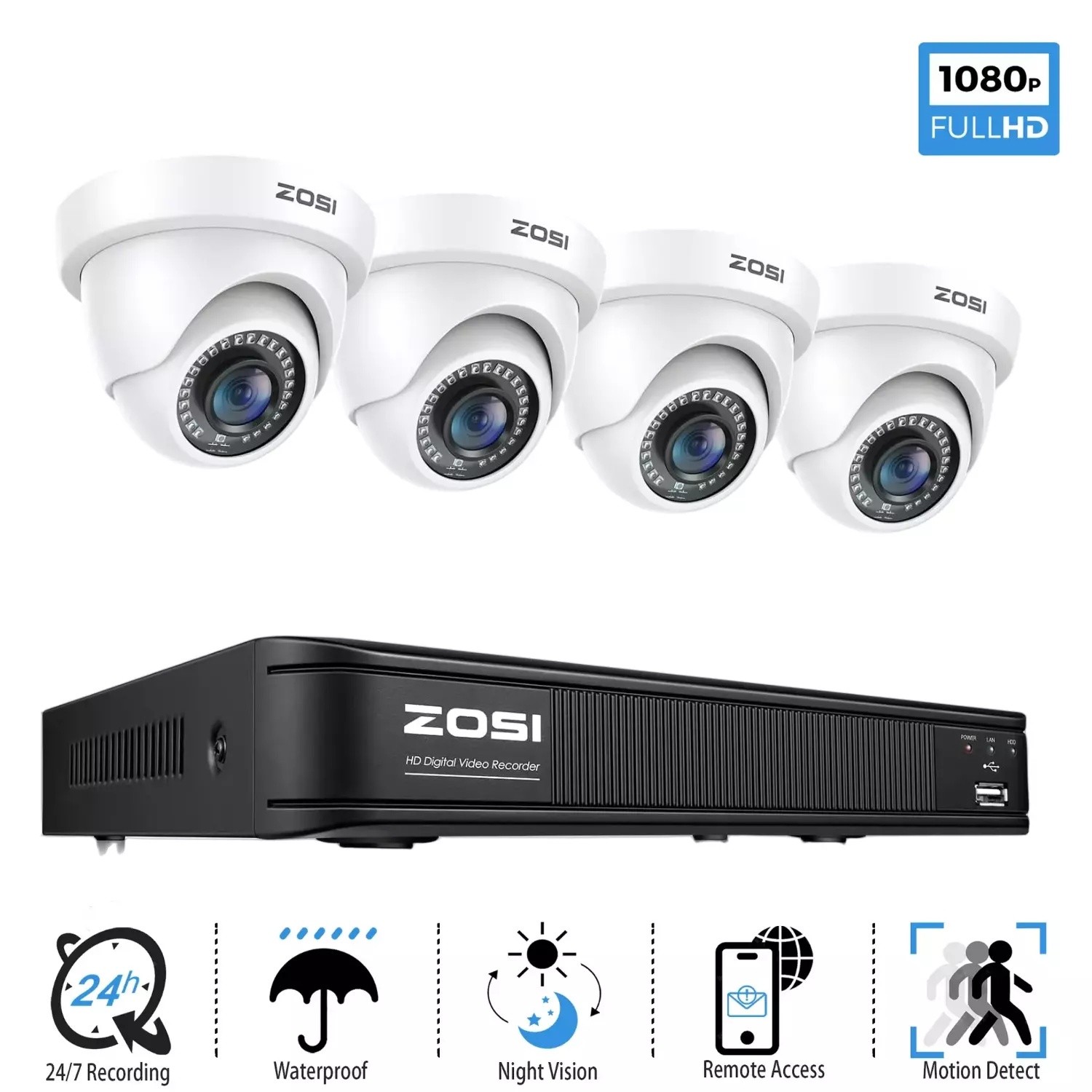 ZOSI 8/16CH 3K Lite DVR 1080P HD Outdoor Security Camera System Human Detection