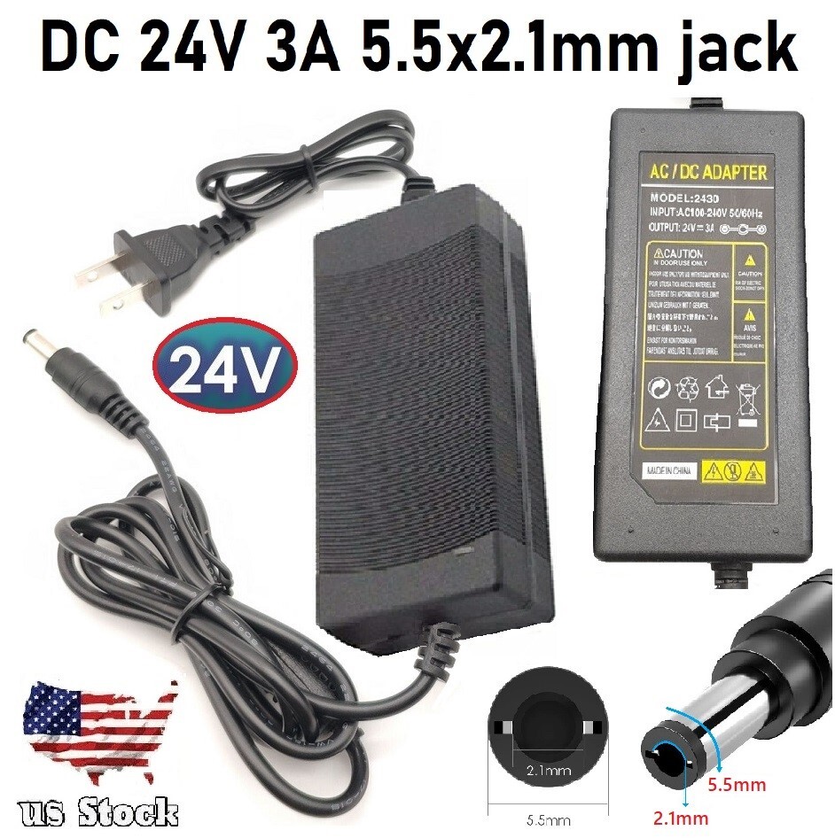 DC 24V 3A Adapter Input AC100-240W Vac 50/60Hz Max 72W Output 5.5×2.1mm US plug