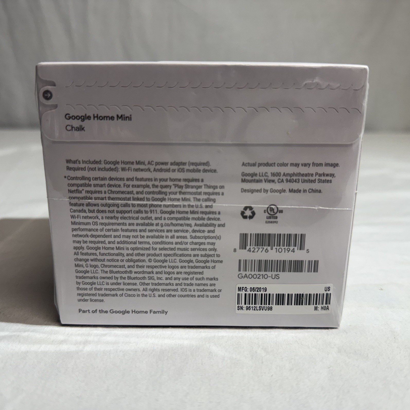 Google Home Mini Smart Speaker w/ Google Assistant – GA00210-US-SEALED – Chalk