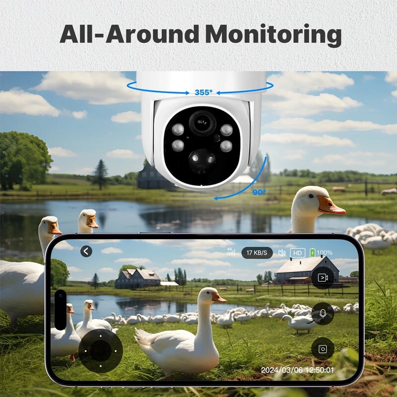 4pcs-Outdoor Security Camera 2K HD Solar Cloud IP Waterproof Night Vision 2.4Ghz