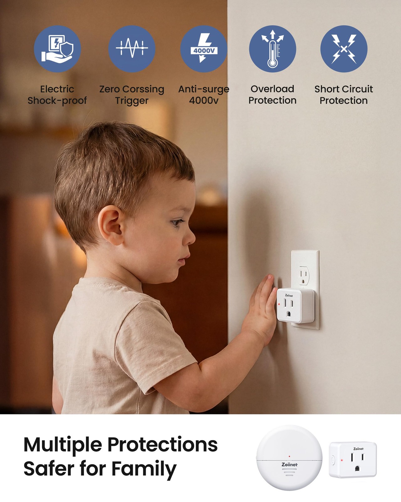 Zoiinet Wireless Motion Sensor Outlet, 15A/1500W, Adjustable Sensing Mode, 260FT