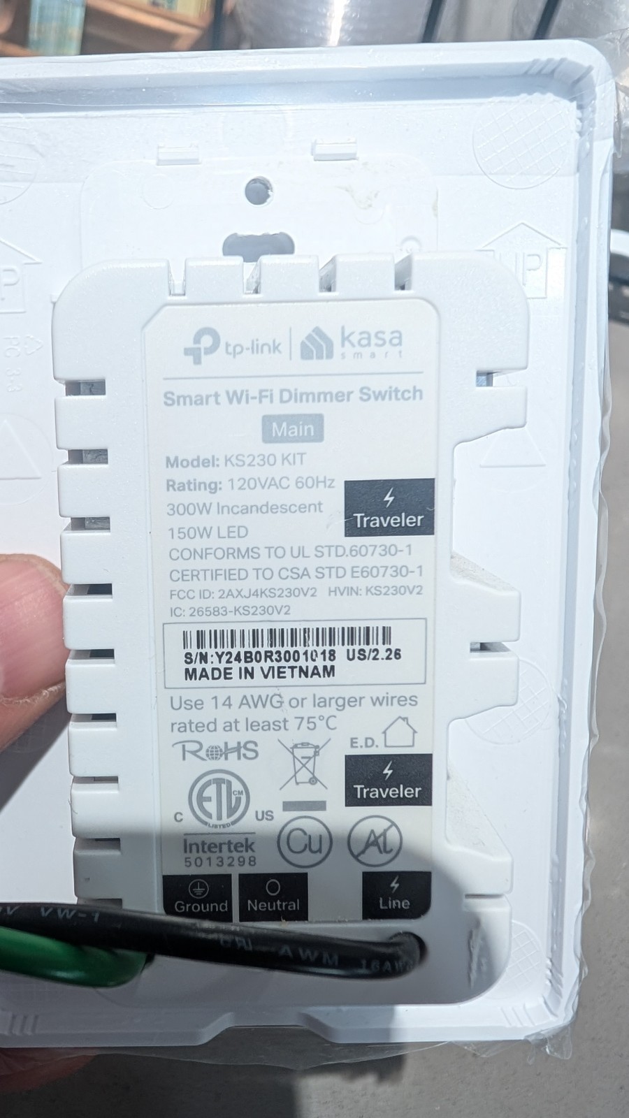 Kasa Smart 3-Way Wi-Fi Dimmer Switch Kit (KS230 Kit) – Perfect Working Condition