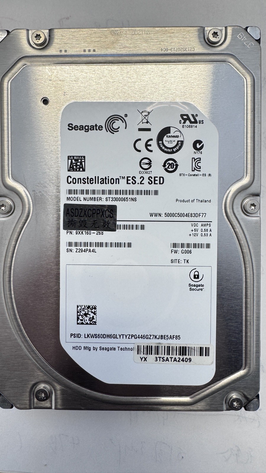 Seagate 3.5 Inch SATA 3TB Hard Drive For Surveillance Camera System