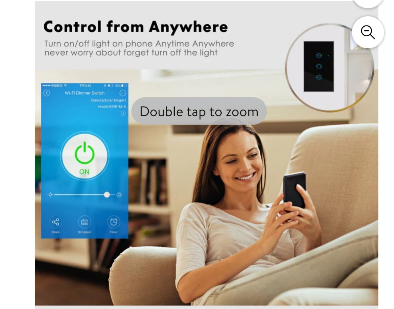 2.4GHz WiFi Wall Touch Smart Light Switch, Glass Panel, Remote Control
