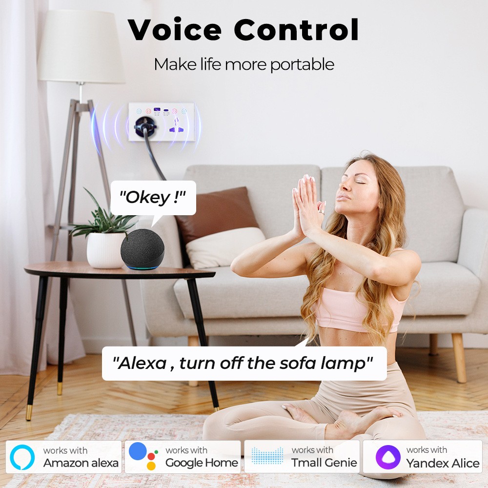 WiFi Smart Socket USB+Type-C 15W Wall Socket Universal Plug Outlet Power Monitor