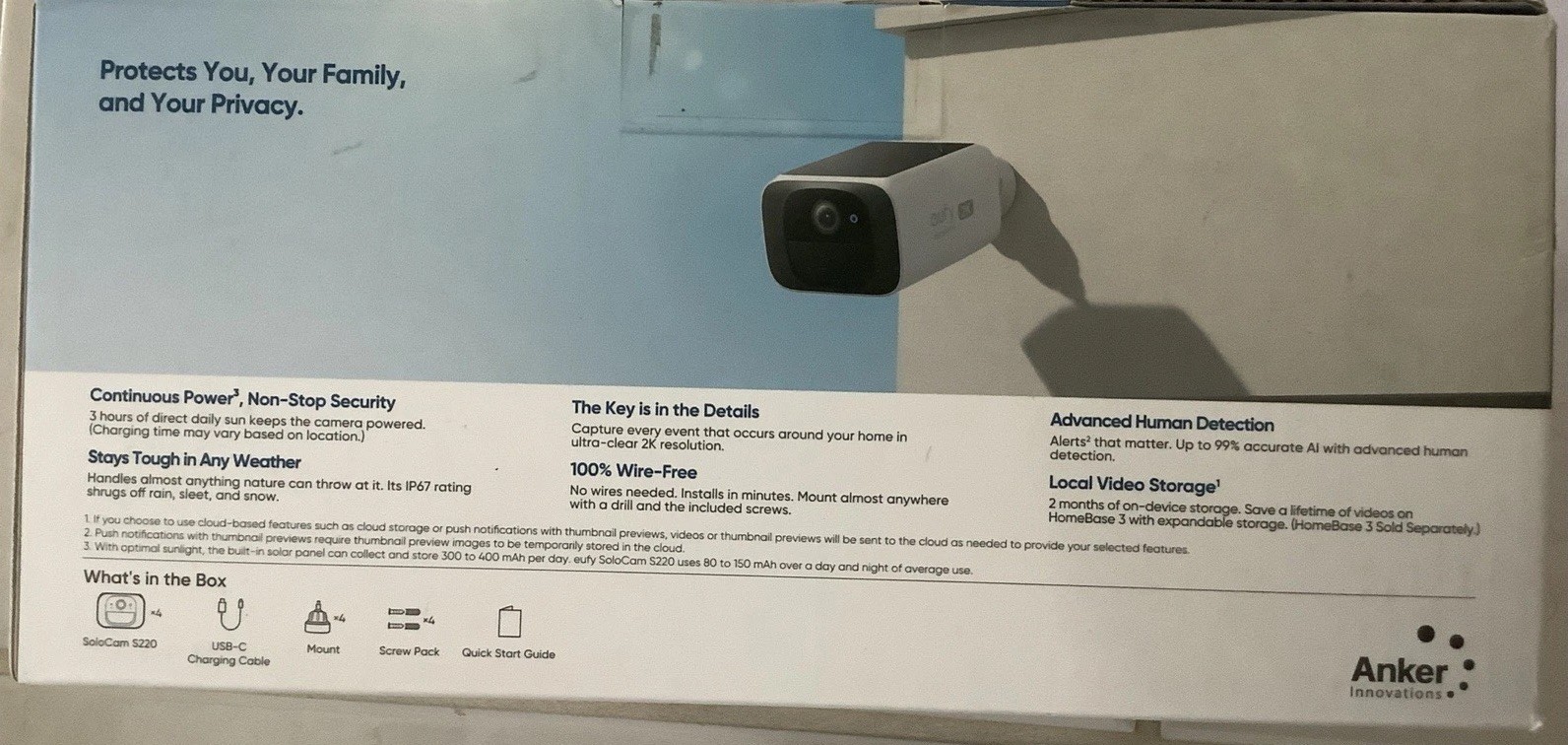 eufy S220 SoloCam Solar Security Camera 2K Wi-Fi Wireless Outdoor 4 Camera