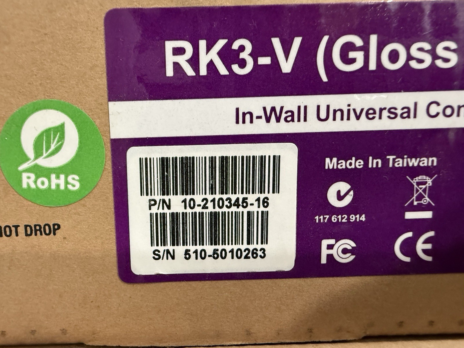 RTi RK3-V RKV3 In Wall Universal Touchscreen Controller Gloss Black (PRICE FOR 1