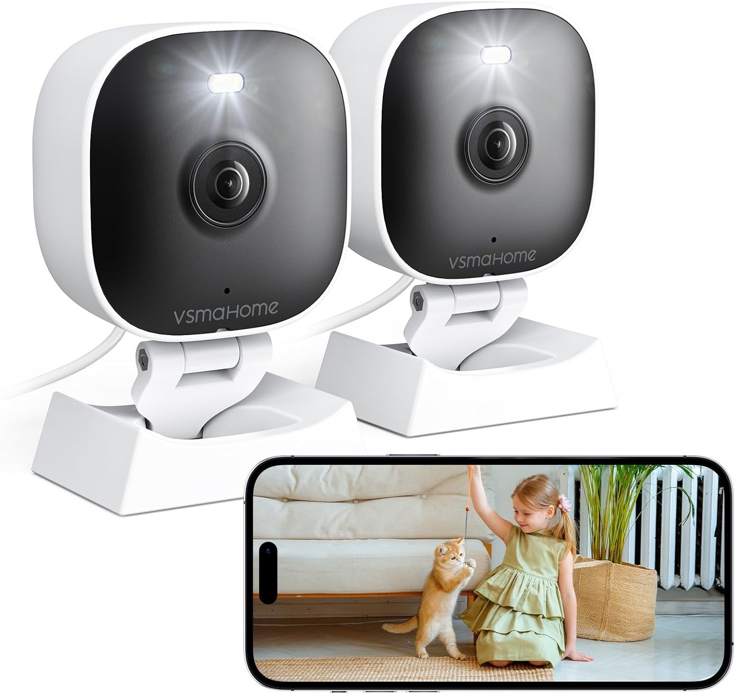 Home Security Cameras with 2K Resolution, Motion Alerts & 128G Support, 2-Pack