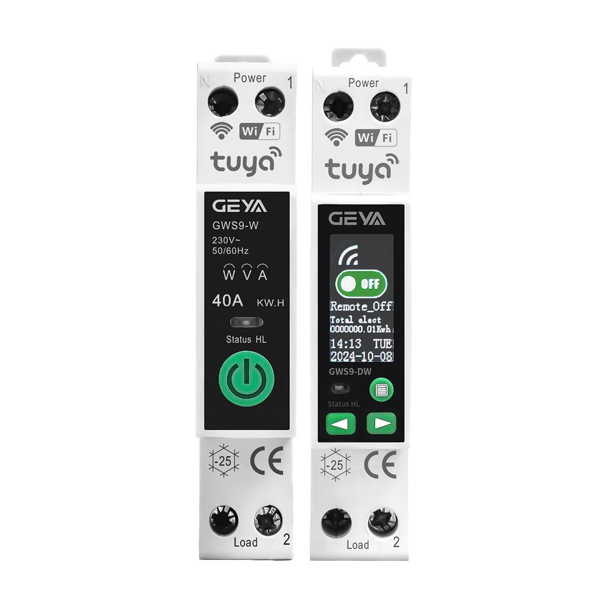 GEYA Tuya WIFI Circuit Breaker MCB Digital Display Switch 1P+N 63A Metering&Rail