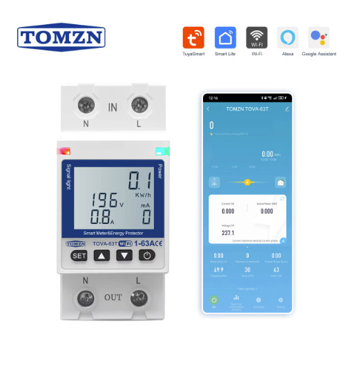 TOMZN Tuya WiFi 63A Smart Breaker kWh Meter Leak Protection