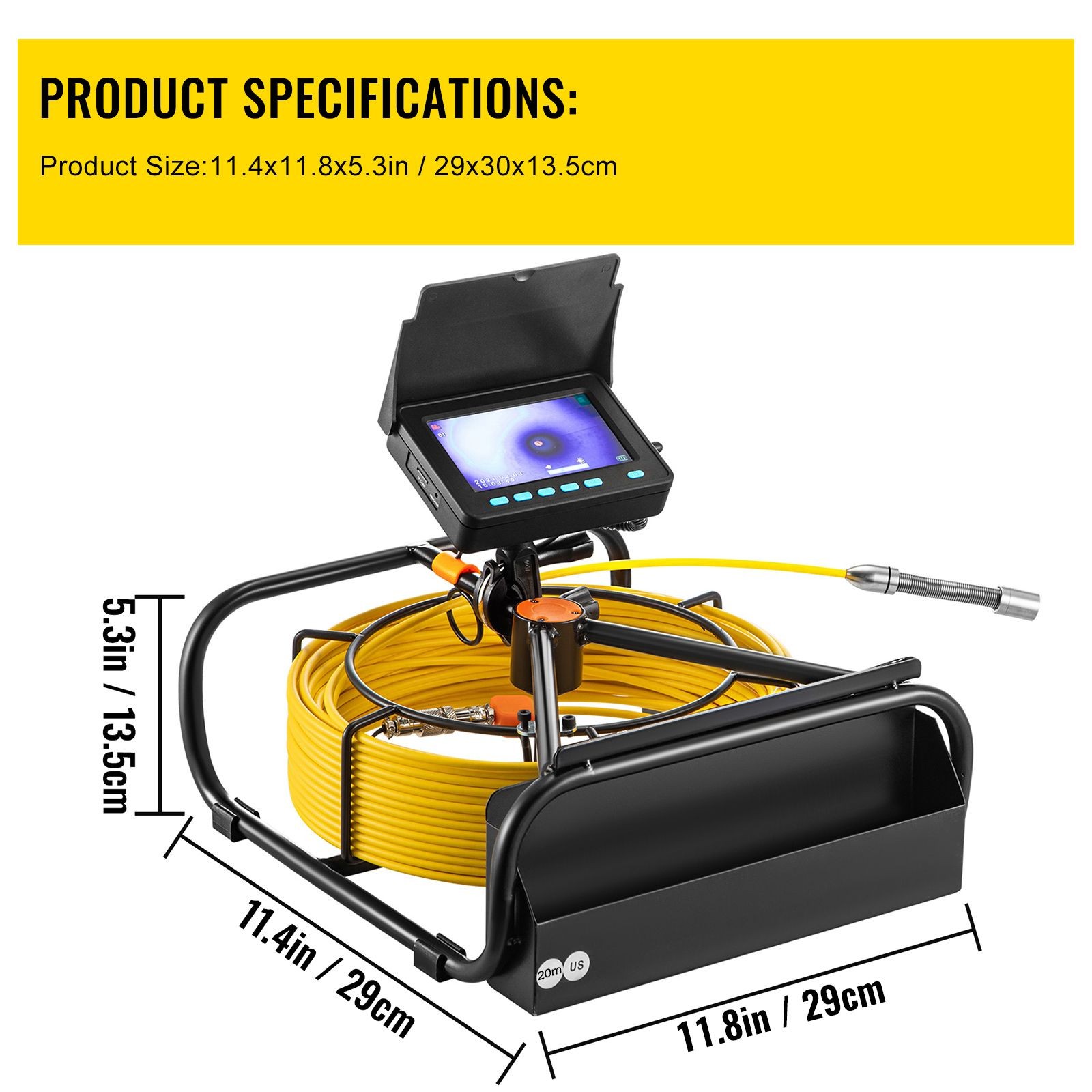 4.3″ HD Sewer Camera with 65.6ft Cable & 16GB SD Card